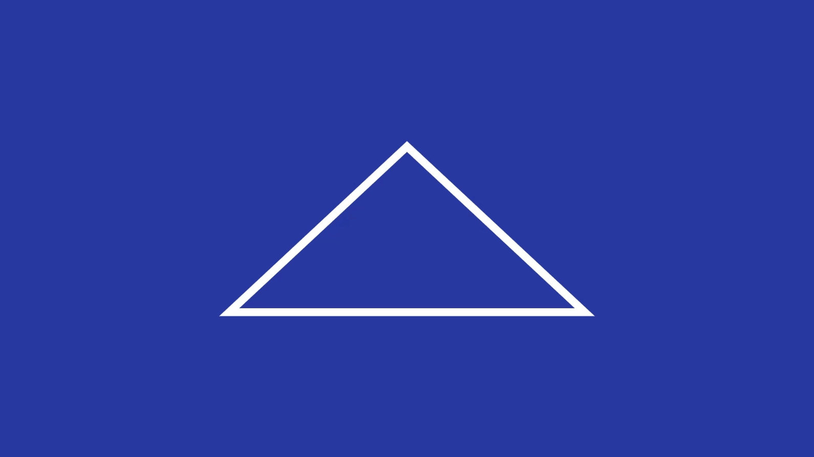 A moving gif showing the iron triangle of Price, Quality and Time. White triangle and text on a blue background. 